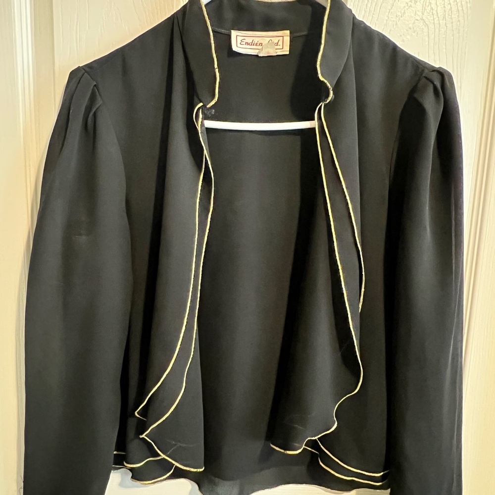 Black and Gold Blazer with Open Front Design